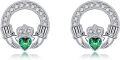 wholesale 925 Sterling Silver Heart-Shaped Studs with Green Crystal and Clover Design - Perfect Gift for Mom (Mom)-0-0