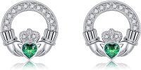 wholesale 925 Sterling Silver Heart-Shaped Studs with Green Crystal and Clover Design - Perfect Gift for Mom (Mom)-Irish Stud-Irish Stud