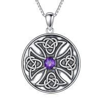 wholesale 925 Sterling Silver Purple Amethyst Celtic Knot Pendant Necklace for Women-Type4