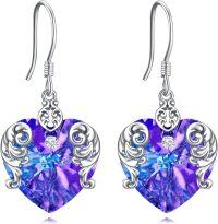 wholesale 925 Sterling Silver Metal Heart Crystal Dangle Drop Earrings for Women-Crystal B
