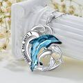 wholesale 925 Sterling Silver Blue Crystal Dolphins Pendant Necklace Gift for Women Girls Mom Girlfriend-0-3