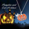 wholesale 925 Sterling Silver Metal Cat in Jack-o'-Lantern Pendant Necklace for Women Girls Halloween Gifts-0-3