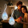 wholesale 925 Sterling Silver Lotus Flower Rainbow Moonstone Drop Earrings for Women-0-5