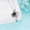 wholesale Sterling Silver & Green Zircon Cat Necklace with Playful Cup Pendant & Black Kitten Charm-0-1