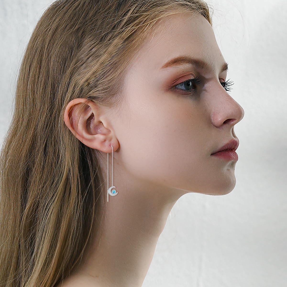 925 Sterling Silver Turquoise Sun & Moon Threader Dangle Earrings-0-4
