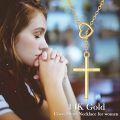 wholesale 14K Gold Small Heart Cross Pendant Necklaces for Women - Valentine's Day Gifts-0-2