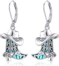 wholesale 925 Sterling Silver Abalone Shell Cowboy Boots Leverback Earrings for Women Western Style Jewelry 4cm Long-boot
