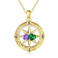 wholesale 925 Sterling Silver Compass Pendant with Birthstones for Women-02-05-Feb-May