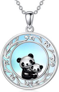 wholesale 925 Sterling Silver Round Moonstone Mother and Baby Panda Pendant Necklace-Style 4