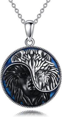 wholesale 925 Sterling Silver Yin Yang Tree of Life Pendant Necklace Blue Enamel Wolf s for Women and Men-Yin Yang Wolf Necklace