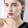 wholesale 925 Sterling Silver Cross with Pink Ribbon Survivor Breast Cancer Awareness Dangle Earrings-0-2