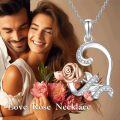 wholesale 925 Sterling Silver Diamond Rose Heart Pendant Necklace for Women - Valentines Day Gifts-0-5