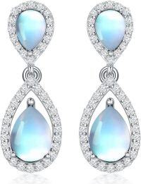 wholesale Sterling Silver Moissanite Birthstone Dangle Earrings for Women-17-Moonstone