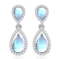 wholesale 925 Sterling Silver Moissanite Birthstone Dangle Earrings for Women-17-Moonstone