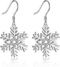 wholesale 925 Sterling Silver Snowflake Leverback Dangle Drop Earrings with Cubic Zirconia Accents-Snowflake Earrings