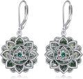 wholesale 925 Sterling Silver Green Moss Agate Lotus Flower Leverback Earrings-0-0