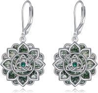 wholesale 925 Sterling Silver Green Moss Agate Lotus Flower Leverback Earrings-Lotus