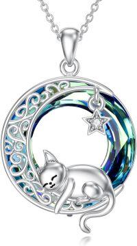 wholesale 925 Sterling Silver Celtic Moon Cat Pendant with Star Charm Necklace s for Women Mom Wife Girlfriend-One Cat