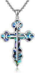 wholesale 925 Sterling Silver Abalone Shell Inlay Saint Michael Crucifix Pendant for Men's Necklaces-0-0