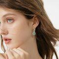 wholesale 925 Sterling Silver Green Crystal Clover Heart Drop Earrings 4å¶èçå½ä¹æ åå è³ç¯-0-4