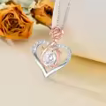 TOUPOP Sterling Silver Birthstone Forever Love Heart Rose Pendant Necklace-0-2