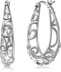 wholesale 925 Sterling Silver Hypoallergenic Lightweight Twist Scrollwork Hoop Earrings with Click-Top Closure-0-0