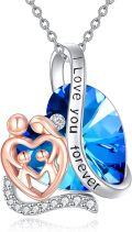 wholesale 925 Sterling Silver Heart Family Pendant Necklaces for Women I Love You Forever Blue Crystal Mothers Day Gifts-0-0