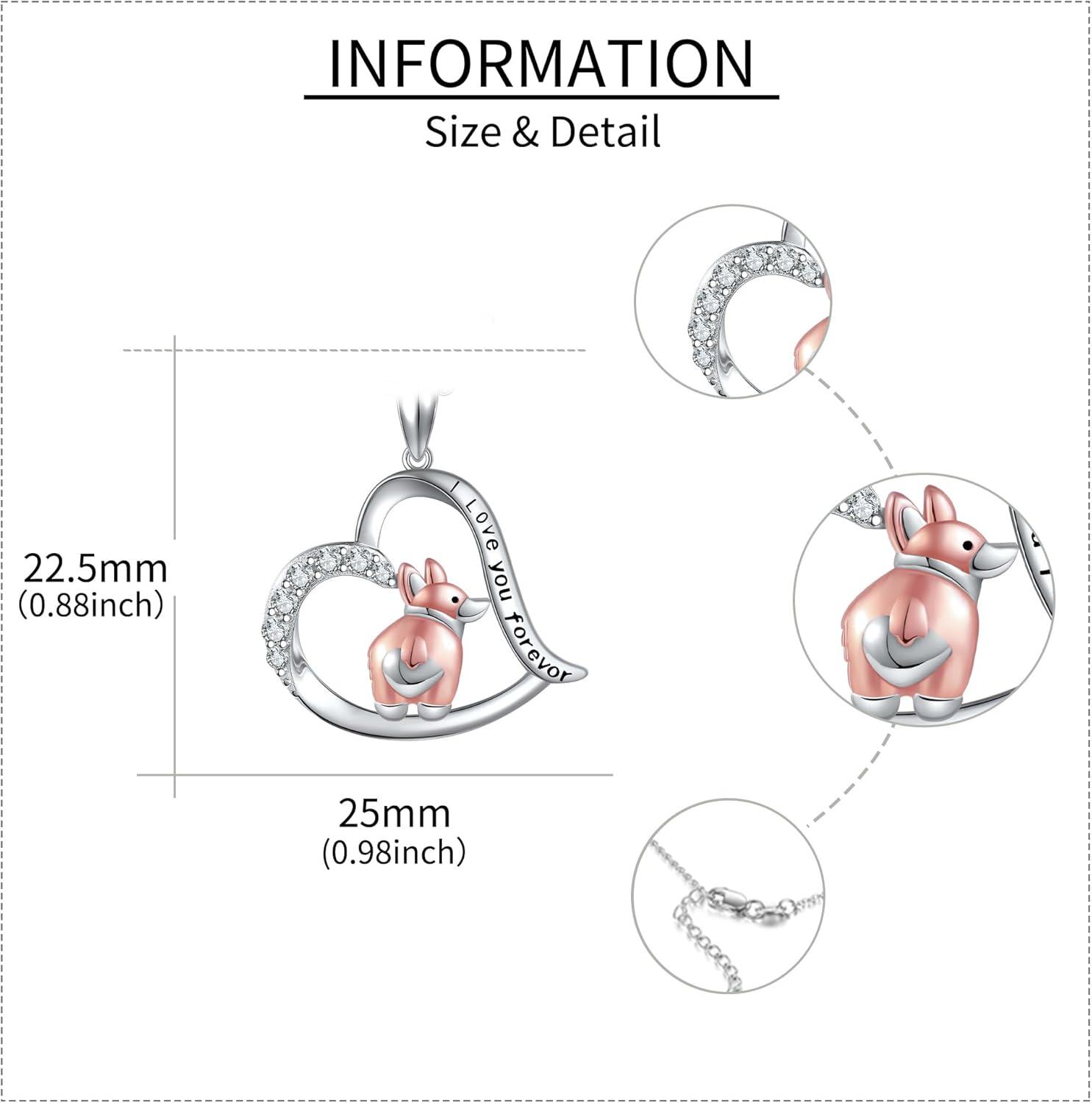 wholesale 925 Sterling Silver Heart-Shaped Kangaroo Necklace with Cubic Zirconia and Engraved Message I Love You Forever for Women Girls (Pink)-0-2