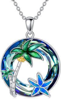 wholesale TOUPOP Starfish Jewelry S925 Sterling Silver Tropical Plam Tree Fit Starfish Pendant Necklace For Women With Blue Circle Crystal Jewelry Christmas Birthday Oceans Lover Gifts -undefined