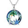 TOUPOP Sterling Silver Blue Crystal Starfish Palm Tree Pendant Necklace-0-0
