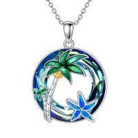 TOUPOP Sterling Silver Blue Crystal Starfish Palm Tree Pendant Necklace-undefined