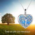 wholesale 925 Sterling Silver Blue Opal Heart Tree of Life Cremation Jewelry Urn Pendant Necklace with Funnel and Key Chain 24  Cable Chain Memorial Keepsake Gift Box Included-0-4