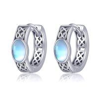 wholesale 925 Sterling Silver Moonstone Celtic Knot Hoop Earrings Oxidized Silver Finish-Moonstone Celtic Knot