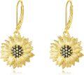 wholesale 925 Sterling Silver Sunflower Leverback Earrings with Black and Yellow CZs-0-0