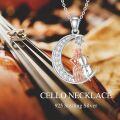 wholesale 925 Sterling Silver Crescent Moon & Star with Cellist Pendant Necklace - Musical Instrument Themed Jewelry for Women-0-3