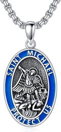 wholesale 925 Sterling Silver Saint Michael Pendant with Blue Enamel and Archangel Cross Necklace (24) -A03-St Michael (Blue)