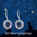 wholesale 925 Sterling Silver Round Moon Cat Drop Earrings with Rainbow Crystal and Black Stone Leverbacks - Gift for Her-0-1
