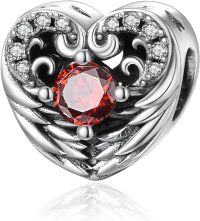 wholesale 925 Sterling Silver Stone Angel Wing Charm Bracelet Jewelry Gift for Women-07 Jul - Ruby