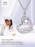 wholesale  S925 Sterling Silver Alexandrite Mom Necklace, 1CT Natural Birthstone Pendant for Women, Heart Jewelry Gift for Mother, Mother-in-Law, Birthday, Mothers Day, Anniversary-0-6