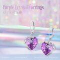 wholesale 925 Sterling Silver Purple Heart Crystal Tree of Life Dangle Earrings for Women-0-5