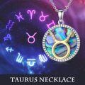 wholesale 925 Sterling Silver Abalone Shell & Natural Cubic Zirconias Taurus Zodiac Sign Pendant Necklace for Women Girls s (Taurus)-0-5