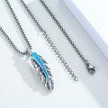 wholesale 925 Sterling Silver Blue Fire Opal Feather Pendant Necklace for Women - Native American Style s-0-1