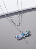 wholesale 925 Sterling Silver Abalone Shell Blue Crystal Heart Dragonfly Pendant Necklace for Women-0-3