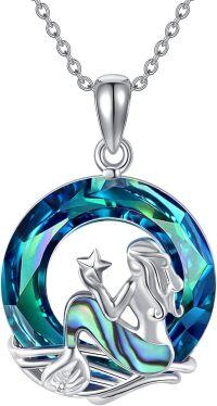 wholesale 925 Sterling Silver Blue Crystal Mermaid Pendant Necklace for Women Girls-Mermaid Necklace