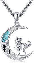 wholesale 925 Sterling Silver Turquoise Dinosaur Crescent Moon Pendant Necklace-0-0