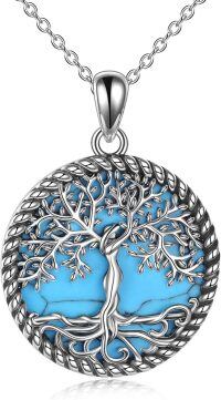 wholesale 925 Sterling Silver Tree Of Life Pendant Necklace-blue turquoise