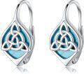 wholesale 925 Sterling Silver Blue Stone Celtic Knot Leverback Earrings for Women-0-0