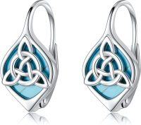 wholesale 925 Sterling Silver Blue Stone Celtic Knot Leverback Earrings for Women-Celtic Knot