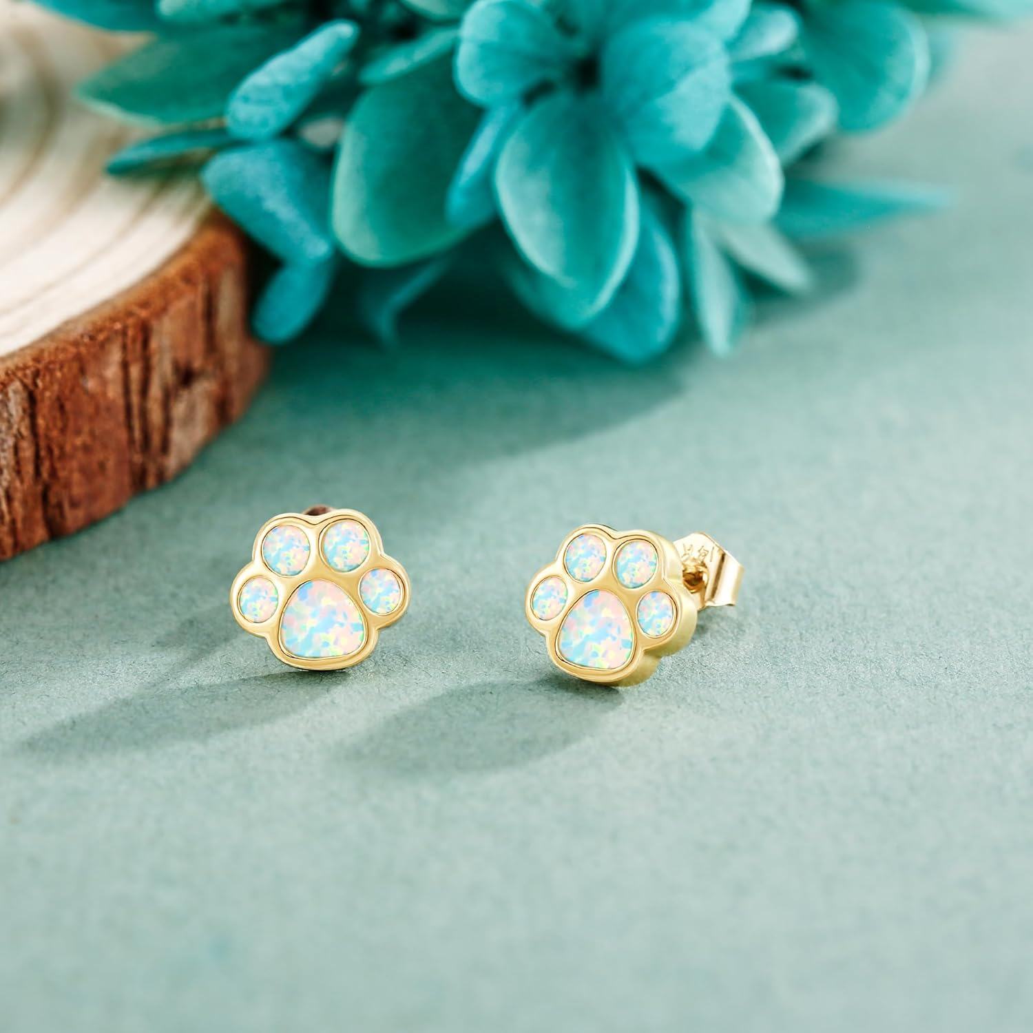 18K Gold Opal Cat Claw Stud Earrings-0-2