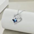 wholesale 925 Sterling Silver Nana I Love You Forever Blue Butterfly Crystal Heart Pendant Necklace-0-3